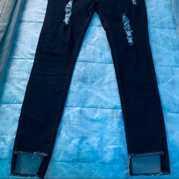 Dark blue ripped skinny jeans - Picture 2 of 4